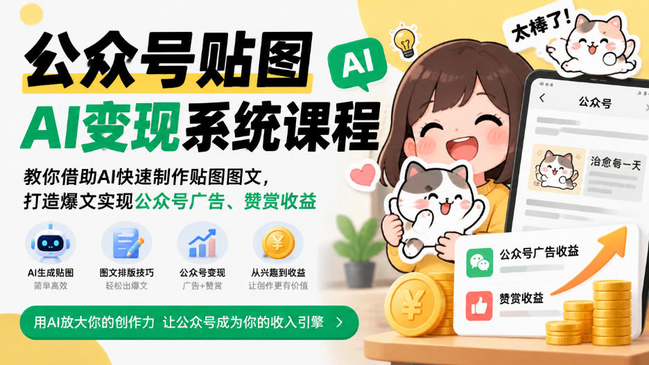 公众号贴图AI变现系统课程｜教你借助AI快速制作贴图图文，打造爆文实现公众号广告、赞赏收益-创业资源网