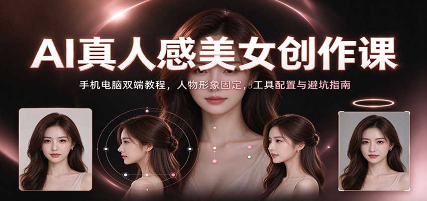 AI真人感美女创作课：手机电脑双端教程，人物形象固定，工具配置与避坑指南-创业资源网