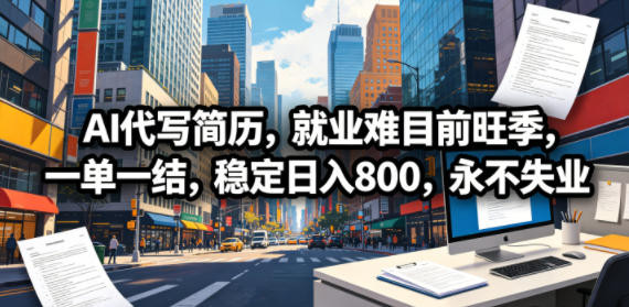 AI代写简历,就业难目前旺季,一单一结,稳定日入800,永不失业-创业资源网