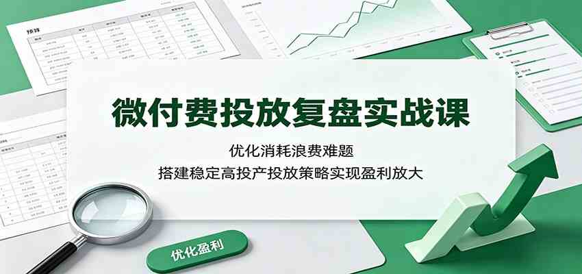 微付费投放复盘实战课：优化消耗浪费难题，搭建稳定高投产投放策略实现盈利放大-创业资源网
