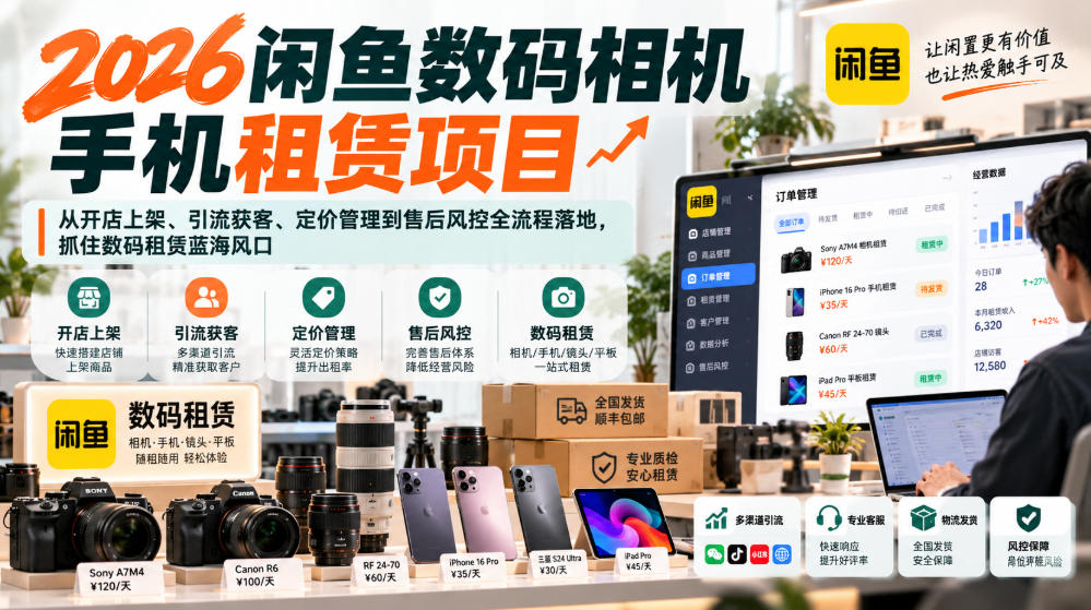 2026闲鱼数码相机手机租赁项目，从开店上架、引流获客、定价管理到售后风控全流程落地，抓住数码租赁蓝海风口-创业资源网