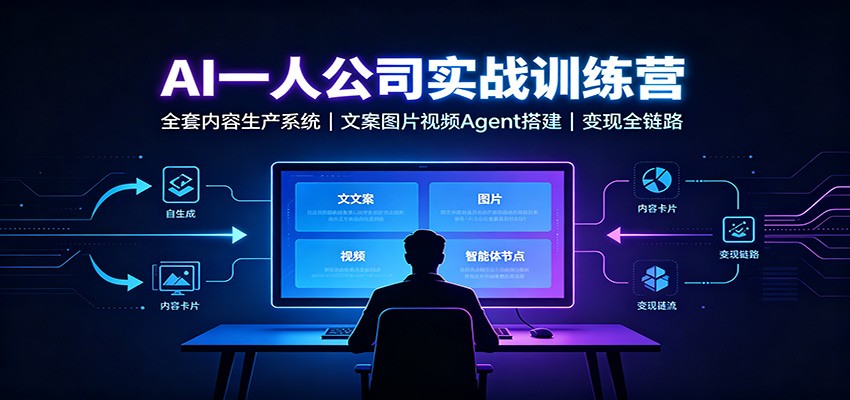 AI创作一人公司实战训练营：全套内容生产系统，文案图片视频Agent搭建变现全链路-创业资源网