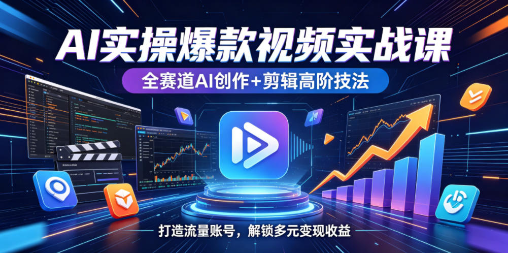 AI实操爆款视频实战课,全赛道AI创作+剪辑高阶技法,打造流量账号,解锁多元变现收益-创业资源网