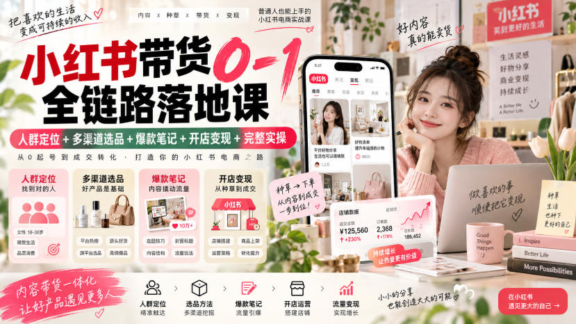 小红书带货0-1全链路落地课｜人群定位+多渠道选品+爆款笔记+开店变现完整实操-创业资源网