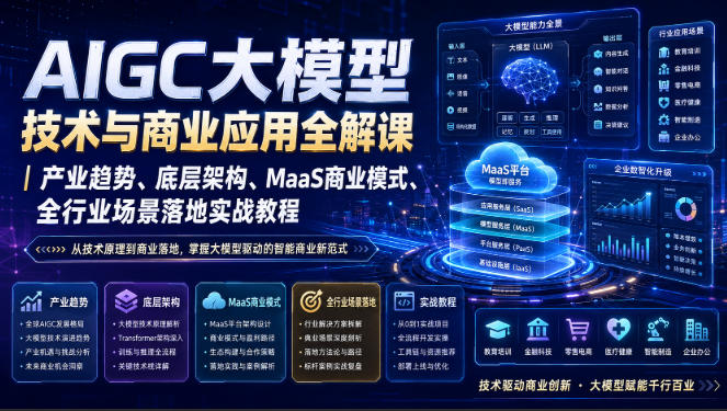AIGC大模型技术与商业应用全解课｜产业趋势、底层架构、MaaS商业模式、全行业场景落地实战教程-创业资源网
