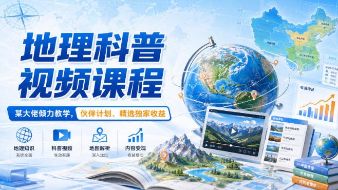 地理科普视频课程，某大佬倾力教学，伙伴计划、精选独家收益-创业资源网