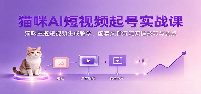 猫咪AI短视频起号实战课：猫咪主题短视频生成教学，配套文档沉淀实操技巧与要点-创业资源网