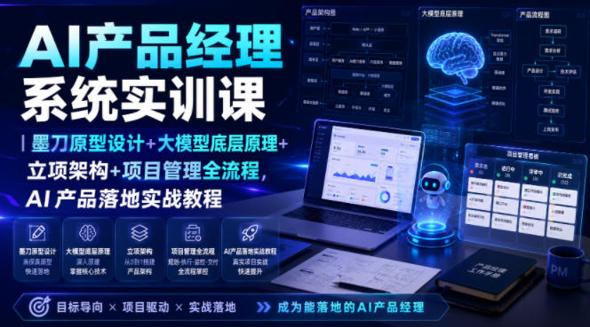 AI产品经理系统实训课｜墨刀原型设计+大模型底层原理+立项架构+项目管理全流程，AI产品落地实战教程-创业资源网