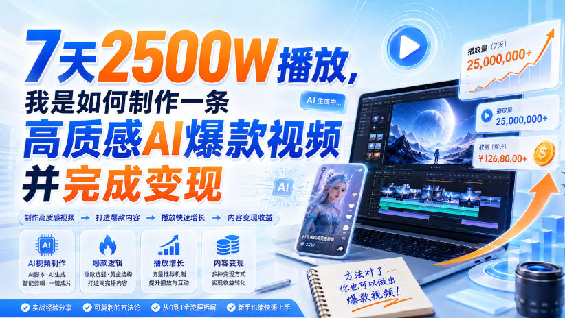 7天2500W播放，我是如何制作一条高质感AI爆款视频并完成变现-创业资源网