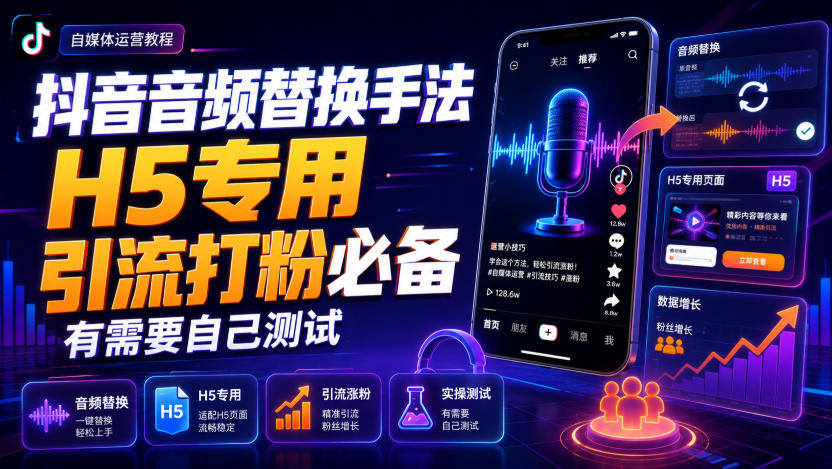 抖音音频替换手法H5专用，引流打粉必备，有需要自己测试-创业资源网