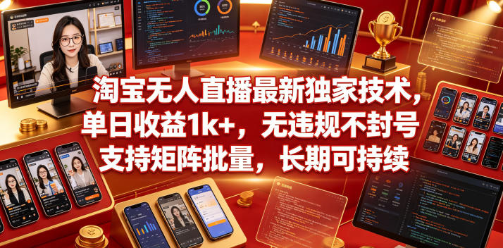 淘宝无人直播最新独家技术，单日收益1k+，无违规不封号，支持矩阵批量，长期可持续【揭秘】-创业资源网