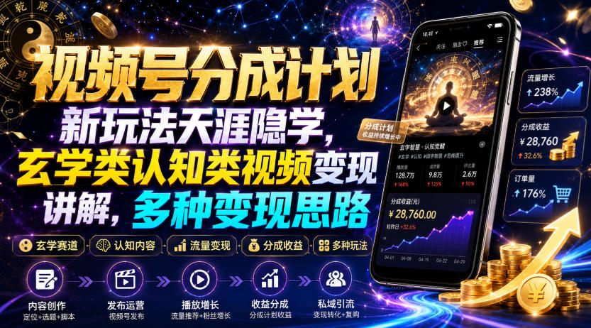 视频号分成计划新玩法天涯隐学，玄学类认知类视频变现讲解，多种变现思路-创业资源网