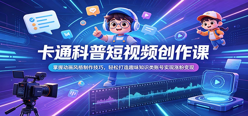 卡通科普短视频创作课：掌握动画风格制作技巧，轻松打造趣味知识类账号实现涨粉变现-创业资源网