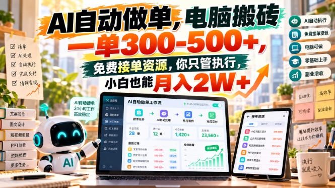 AI自动做单,电脑搬砖一单300-500+,免费接单资源,你只管执行,小白也能月入2W+【揭秘】-创业资源网