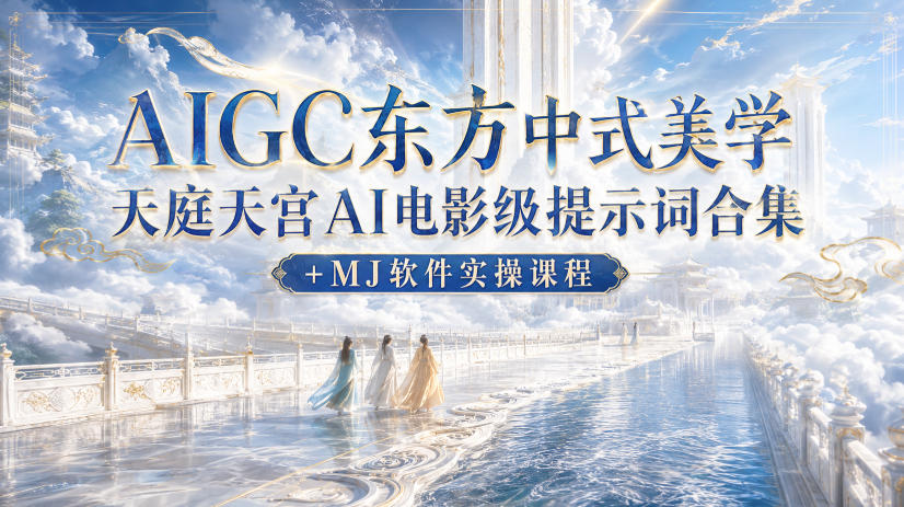 AIGC东方中式美学天庭天宫AI电影级提示词合集+MJ软件实操课程-创业资源网