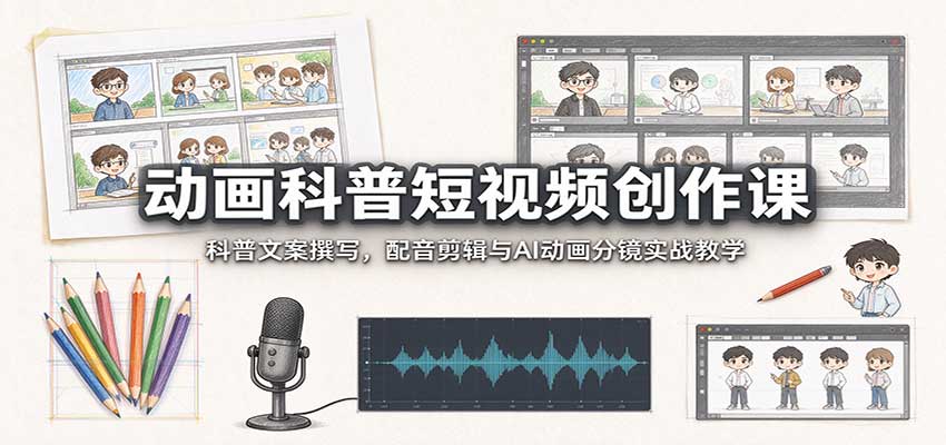 动画科普短视频创作课：科普文案撰写，配音剪辑与AI动画分镜实战教学-创业资源网