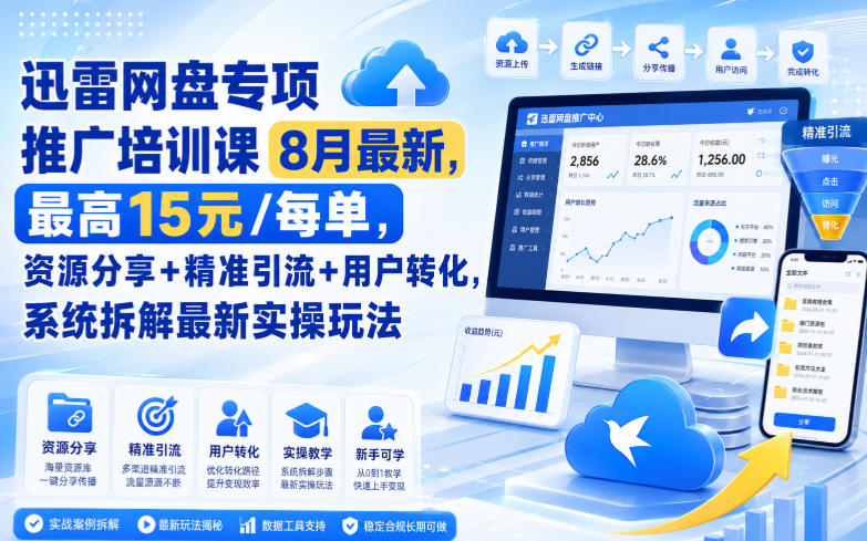 迅雷网盘专项推广培训课8月最新,最高15米/每单,资源分享+精准引流+用户转化,系统拆解最新实操玩法(更新0903)-创业资源网