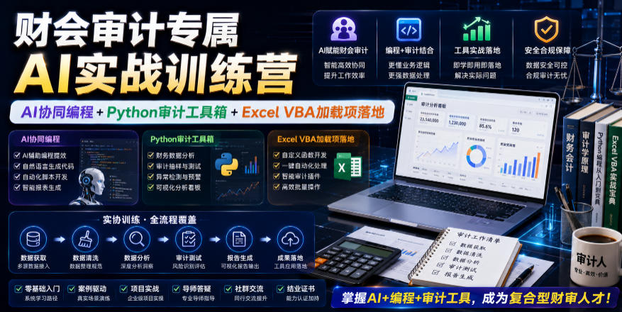 财会审计专属AI实战训练营｜AI协同编程+Python审计工具箱+Excel VBA加载项落地（更新0816）-创业资源网