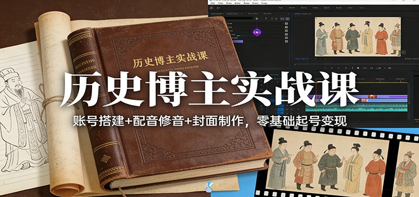 历史博主实战课：账号搭建+配音修音+封面制作，零基础起号变现-创业资源网