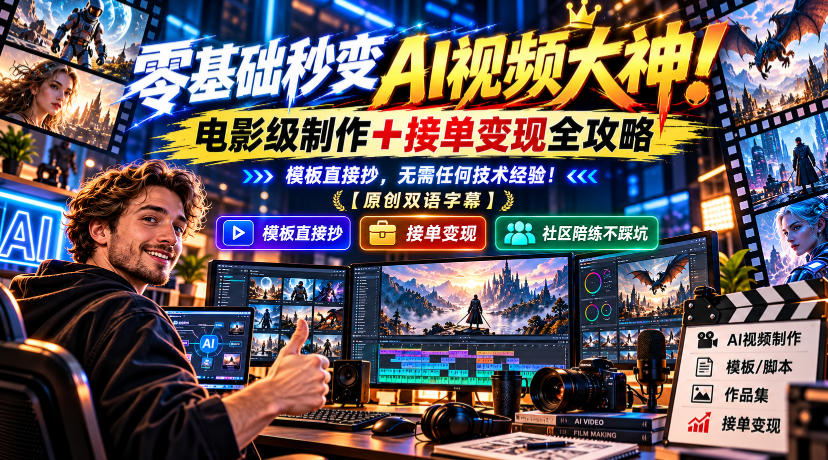 零基础秒变AI视频大神!电影级制作+接单变现全攻略,模板直接抄,无需任何技术经验!【原创双语字幕】 零基础秒变AI视频大神!电影级制作+接单变现全攻略,模板直接抄,无需任何技术经验!【原创双语字幕】