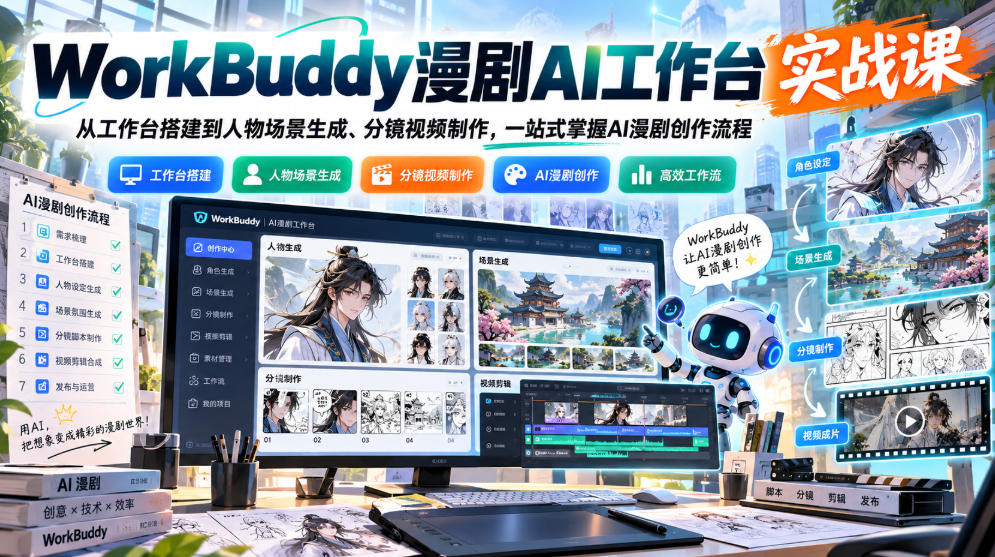 WorkBuddy漫剧AI工作台实战课：从工作台搭建到人物场景生成、分镜视频制作，一站式掌握AI漫剧创作流程-创业资源网