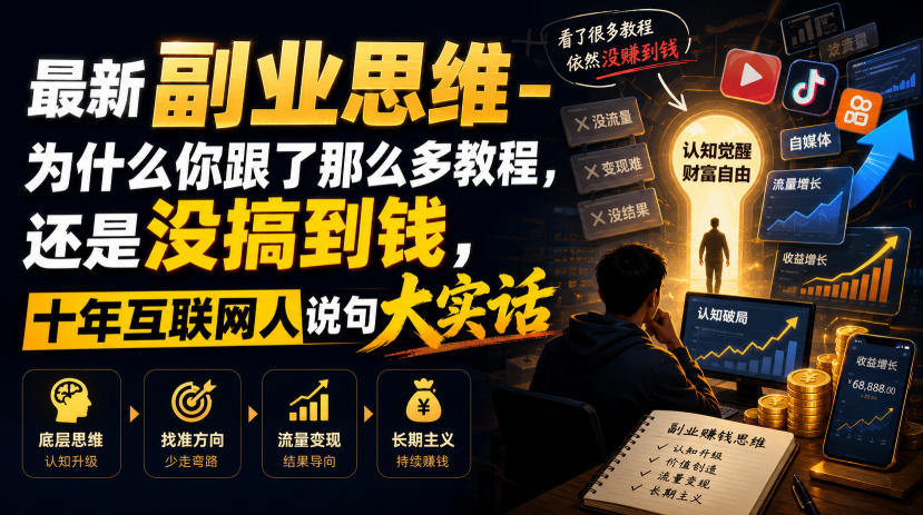 最新副业思维-为什么你跟了那么多教程,还是没搞到钱,十年互联网人说句大实话【揭秘】-创业资源网