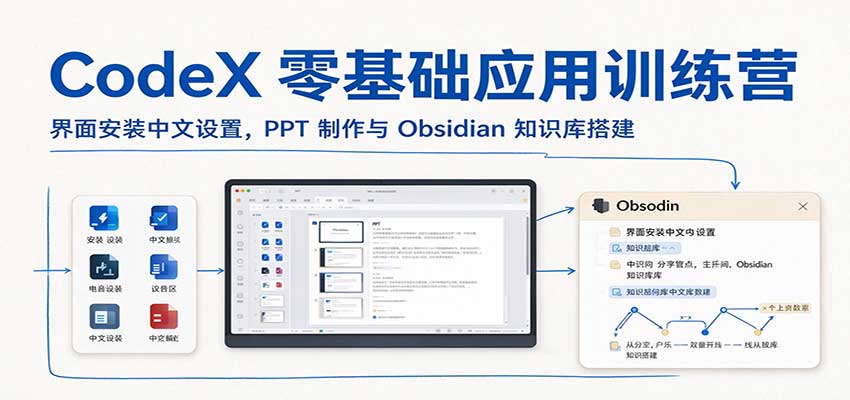CodeX零基础应用训练营：界面安装中文设置，PPT制作与Obsidian知识库搭建-创业资源网