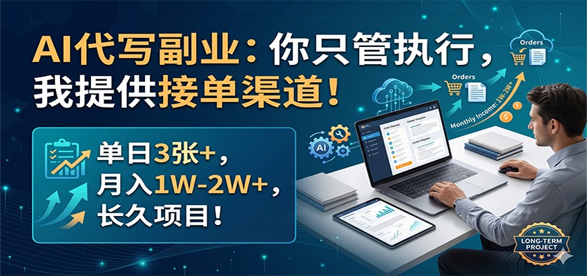AI代写副业：你只管执行，我提供接单渠道！单日3张+，月入1W-2W+，长久项目-创业资源网
