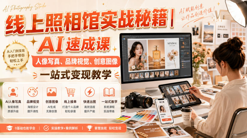 线上照相馆实战秘籍|AI速成课,人像写真、品牌视觉、创意图像一站式变现教学 线上照相馆实战秘籍|AI速成课,人像写真、品牌视觉、创意图像一站式变现教学