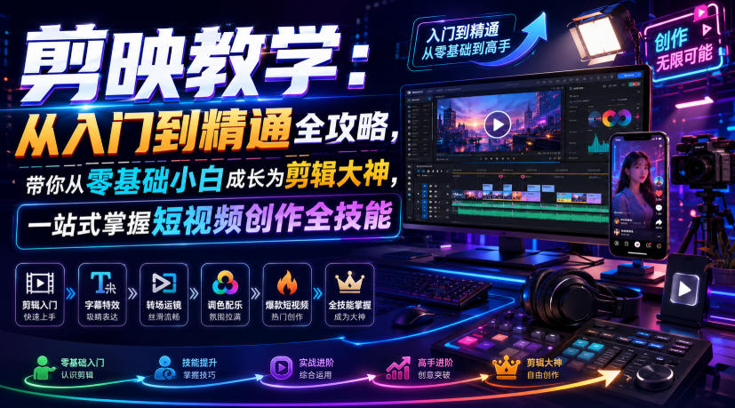 剪映教学：从入门到精通全攻略，带你从零基础小白成长为剪辑大神，一站式掌握短视频创作全技能-创业资源网