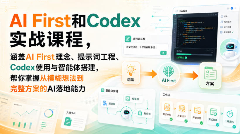 AI First和Codex实战课，涵盖AI First理念、提示词工程、Codex使用与智能体搭建，掌握从模糊想法到完整方案的AI落地能力-创业资源网