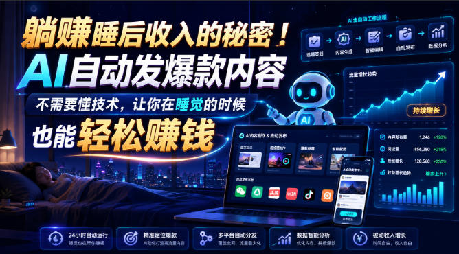 躺賺睡后收入的秘密！AI自动发爆款内容，不需要懂技术，让你在睡觉的时候也能轻松賺钱【原创双语字幕】-创业资源网
