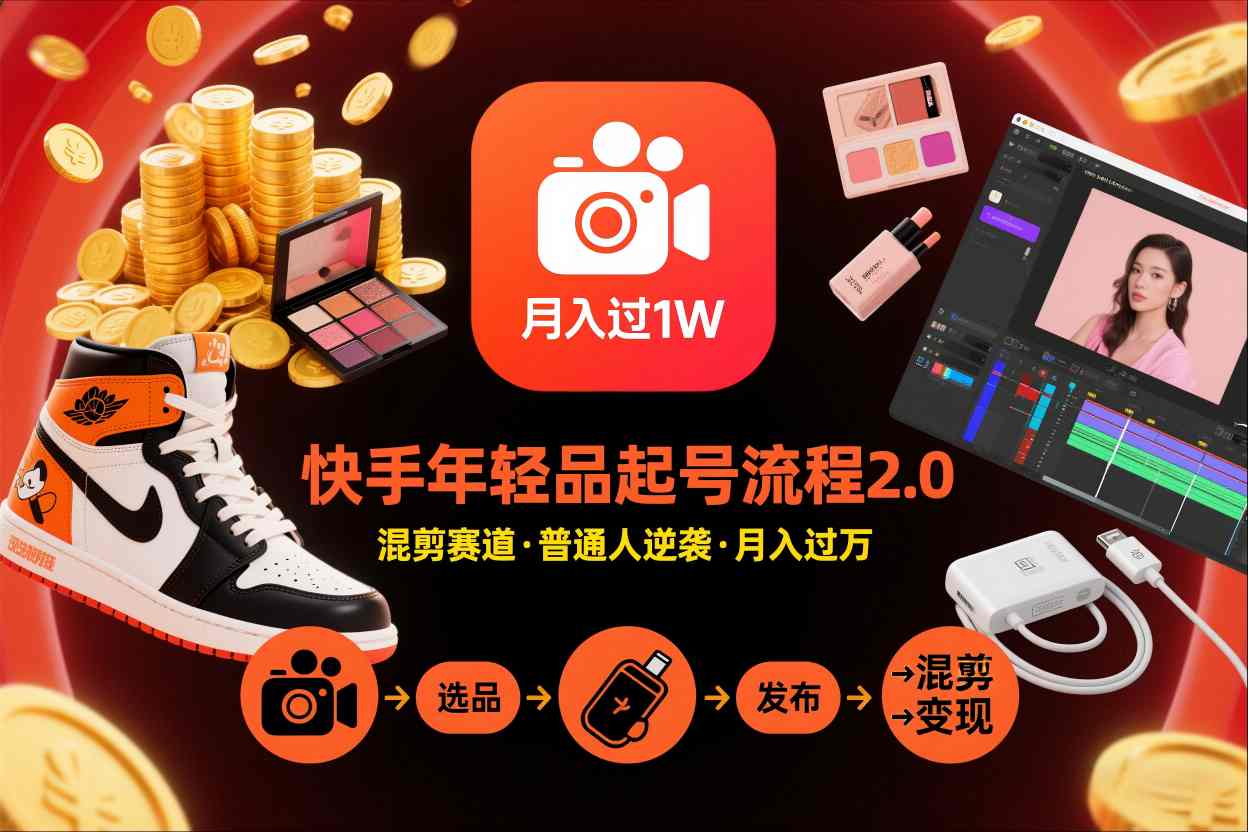 快手短视频带货年轻品起号流程2.0，快手年轻品混剪赛道，普通人也能月入过1W-创业资源网