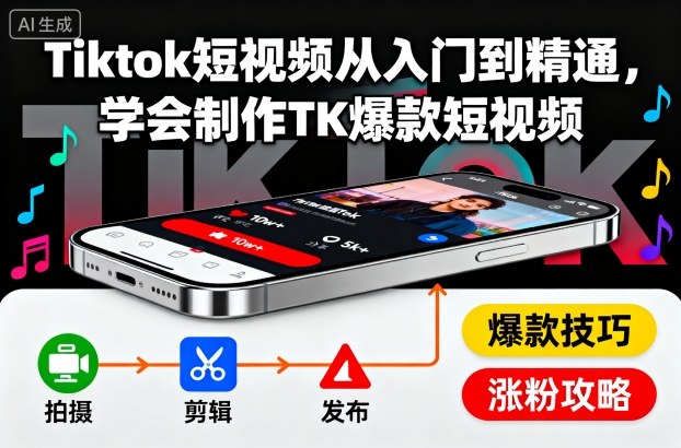 Tiktok短视频从入门到精通,学会制作TK爆款短视频-创业资源网
