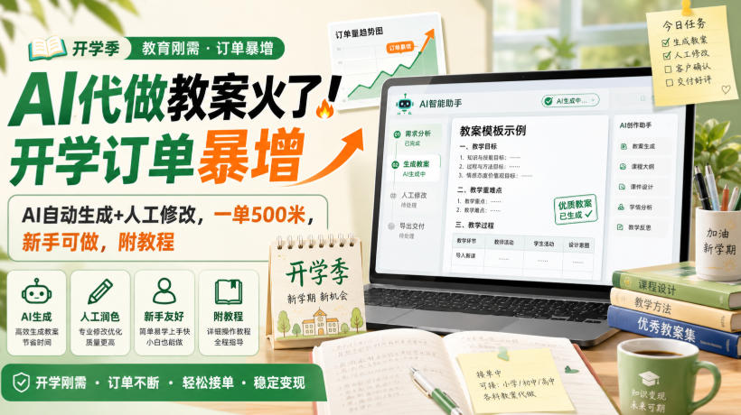AI代做教案火了！开学订单暴增，AI自动生成+人工修改，一单500米，新手可做，附教程【揭秘】-创业资源网