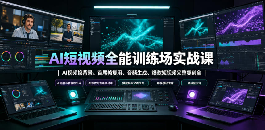 AI短视频全能训练场实战课｜AI视频换背景、首尾帧复用、音频生成、爆款短视频完整复刻全套实操教学-创业资源网