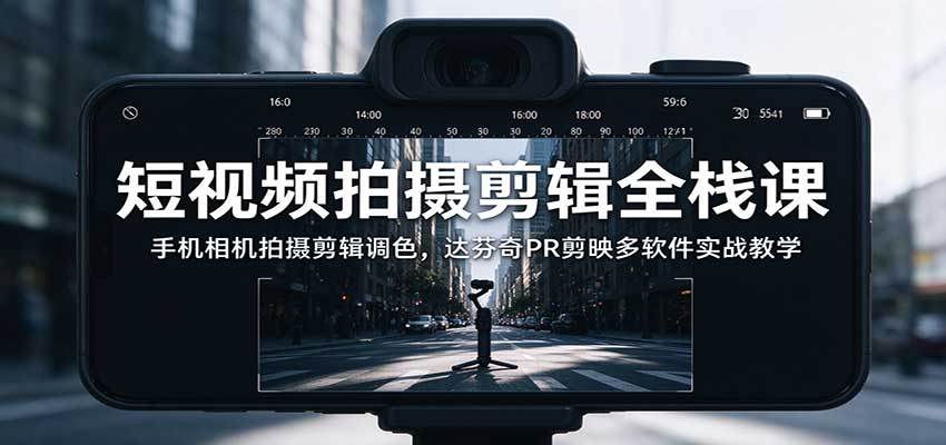 短视频拍摄剪辑全栈课：手机相机拍摄剪辑调色，达芬奇PR剪映多软件实战教学-创业资源网