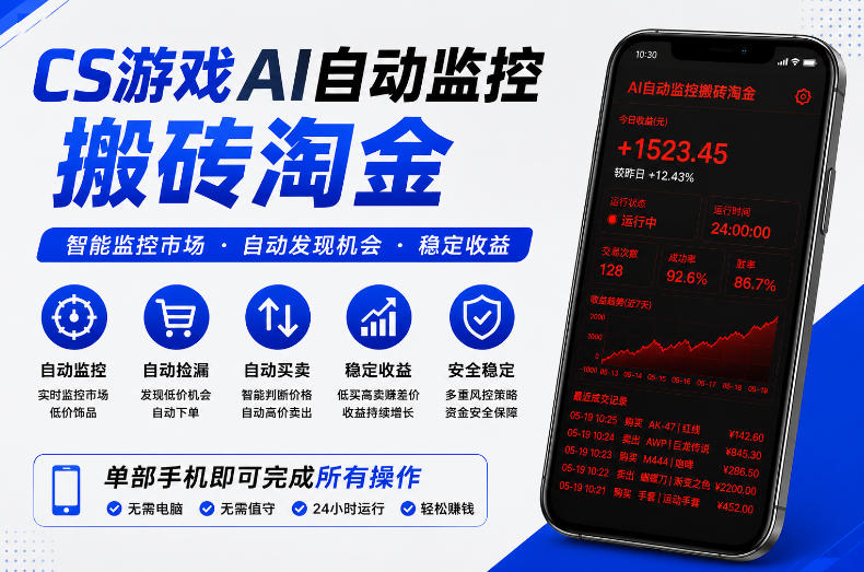 CS游戏AI自动监控搬砖淘金，稳定运行多年，支持任何形式验证，日入300+【揭秘】-创业资源网