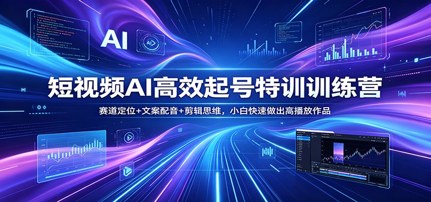 短视频AI高效起号特训训练营：赛道定位+文案配音+剪辑思维，小白快速做出高播放作品-创业资源网