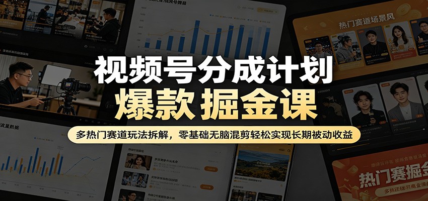 视频号分成计划爆款掘金课：多热门赛道玩法拆解，零基础无脑混剪轻松实现长期被动收益-创业资源网