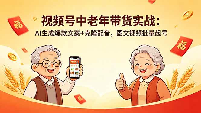 （18396期）视频号中老年带货实战：AI生成爆款文案+克隆配音，图文视频批量起号-创业资源网