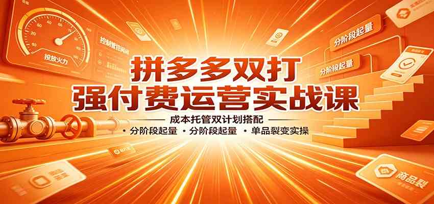 拼多多双打强付费运营实战课：成本托管双计划搭配，分阶段起量，单品裂变实操-创业资源网