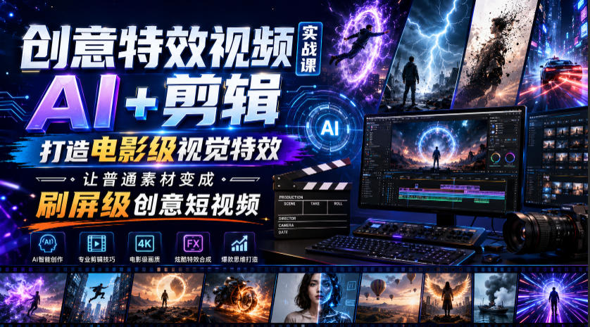 创意特效视频实战课，AI+剪辑打造电影级视觉特效，让普通素材变成刷屏级创意短视频-创业资源网
