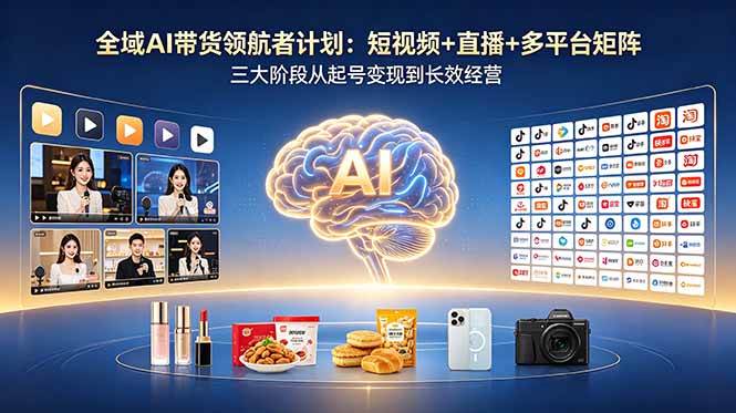 （18593期）全域AI带货领航者计划：短视频+直播+多平台矩阵，三大阶段从起号变现到长效经营-创业资源网