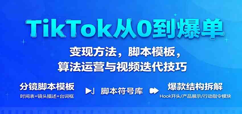 TikTok从0到爆单:变现方法,脚本模板,算法运营与视频迭代技巧-创业资源网