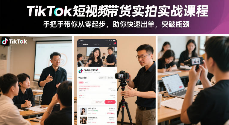 TikTok短视频带货实拍实战课程，手把手带你从零起步，助你快速出单，突破瓶颈-创业资源网