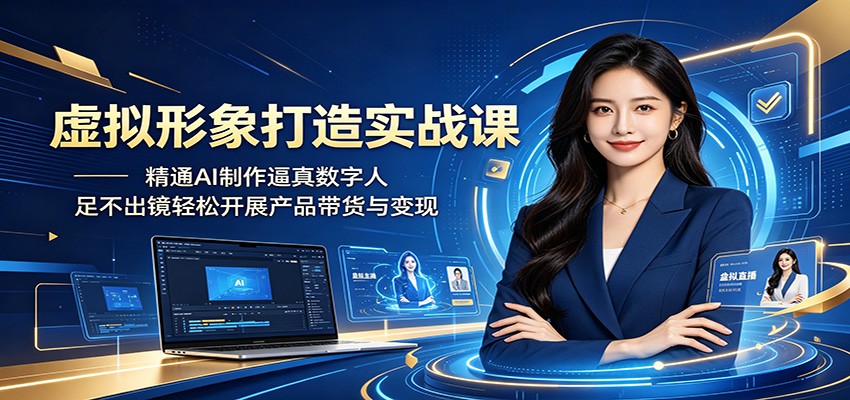 虚拟形象打造实战课：精通AI制作逼真数字人，足不出镜轻松开展产品带货与变现-创业资源网