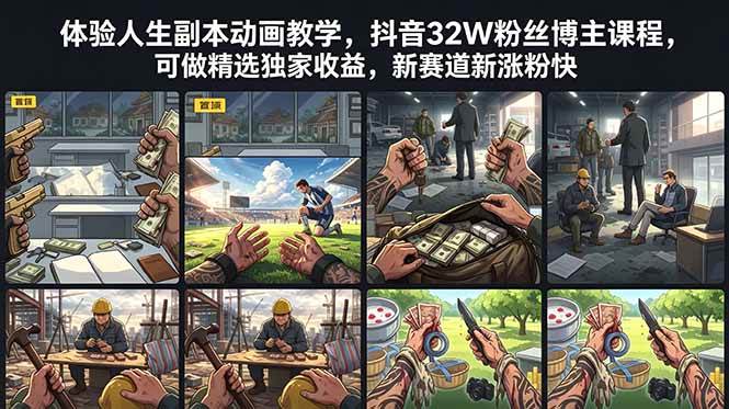 (18826期)体验人生副本动画教学, 抖音32W粉丝博主课程,可做精选独家收益,新赛道新涨粉快-创业资源网