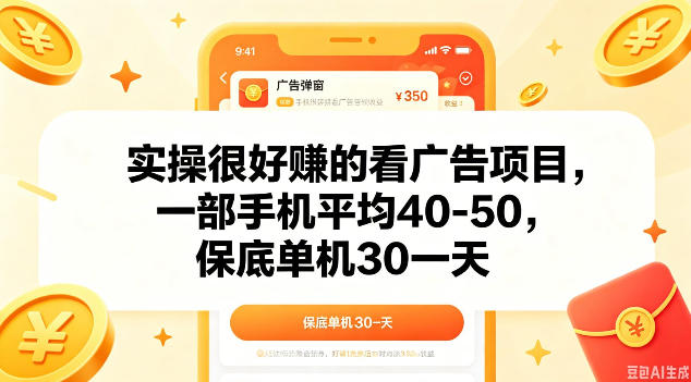 实操很好做的看广告项目,一部手机平均40-50,保底30单机一天【揭秘】-创业资源网