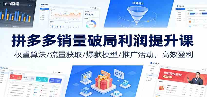 拼多多销量破局利润提升课：权重算法/流量获取/爆款模型/推广活动，高效盈利-创业资源网